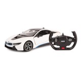 Masina cu telecomanda BMW I8 Rastar, 32.3 x 14.8 x 13.9 cm, 5 x AA, 10 km/h, tractiune 2 WD, roti cauciuc, Alb