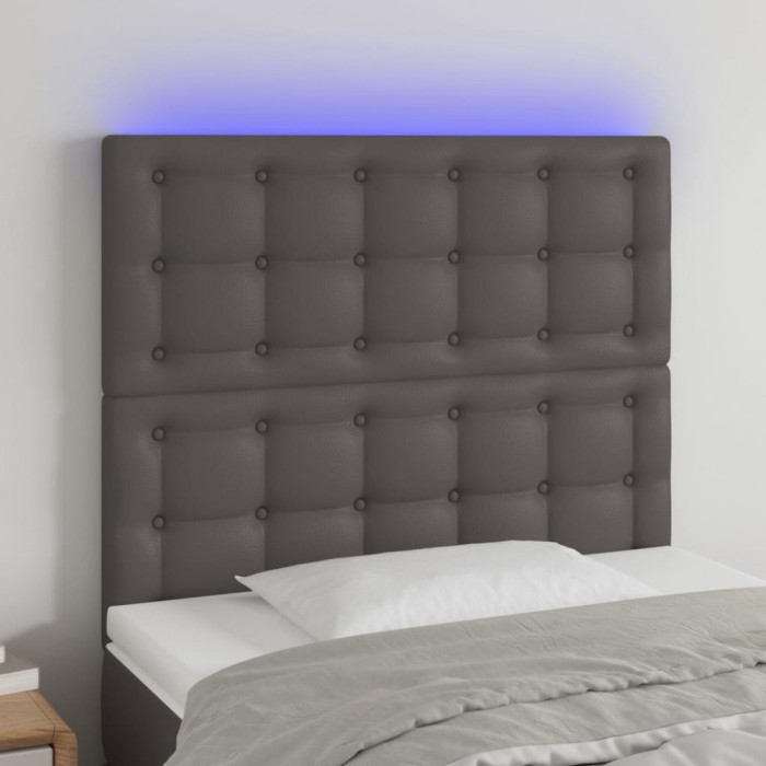 vidaXL Tăblie de pat cu LED, gri, 90x5x118/128 cm, piele ecologică 3122506