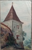 Turnul Franghierilor, Sighisoara// acuarela nesemnata, 1954