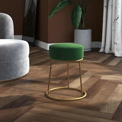 Taburet rotund, verde, catifea foto
