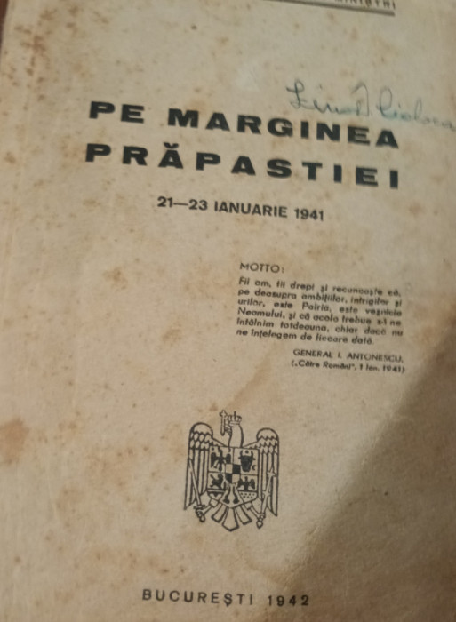 PE MARGINEA PRAPASTIEI 21-23 IANUARIE 1941 (1942, prima editie)