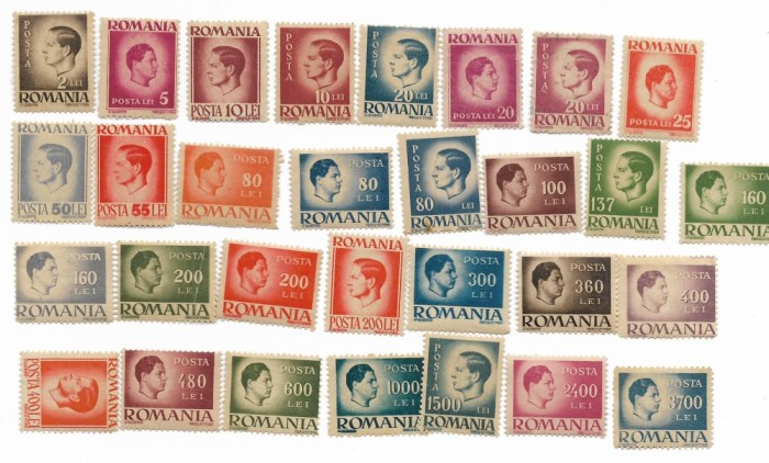 Romania (712) - Uzuale, Mihai I, hartie gri, 1945-19477, serie neobliterata