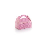 Cutie de prajituri roz cu buline albe, capacitate 500g