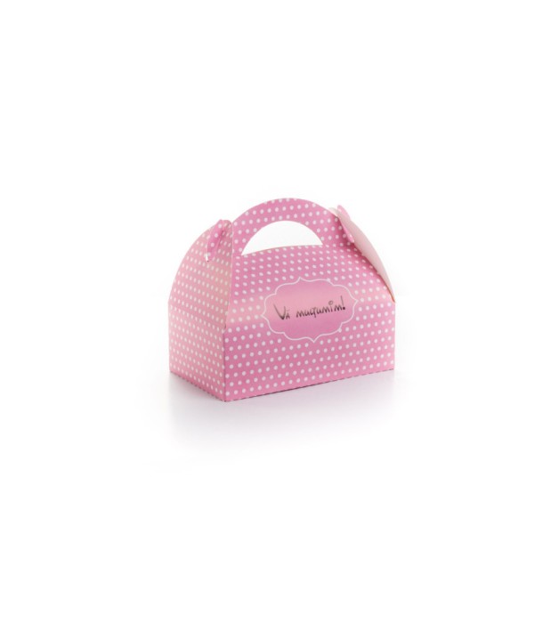 Cutie de prajituri roz cu buline albe, capacitate 500g
