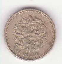 Marea Britanie 1 Pound 1997 , comemorativă, an unic de batere- Elizabeth II 3rd portrait; English Lions