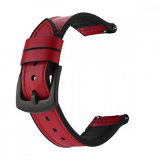 Curea piele-silicon, compatibila Huawei Watch GT4 46mm|GT3 46mm|GT3 Pro 46mm|GT2 46mm|GT 2e|Galaxy Watch 3 45mm, Tart Red