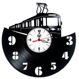 Ceas de Perete din Vinil Reciclat &bdquo;Tramvai Vintage&rdquo; &ndash; Design Urban Retro, Mecanism Silențios