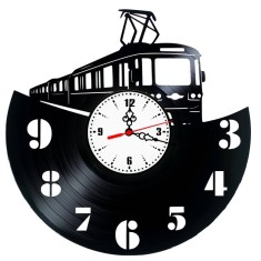 Ceas de Perete din Vinil Reciclat &bdquo;Tramvai Vintage&rdquo; &ndash; Design Urban Retro, Mecanism Silențios