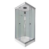 Cabina dus patrata hidromasaj Valerie 80x80 cm, aluminiu, transparent, argintiu si alb. Cook &amp; Lewis