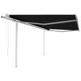 Copertină retractabilă automat, cu st&acirc;lpi, antracit, 4x3 m