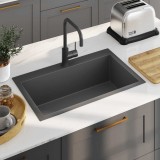 vidaXL Chiuvetă de bucătărie lucrată manual, negru, oțel inoxidabil
