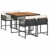 Cumpara ieftin Set mobilier de gradina cu perne, 5 piese, negru, poliratan