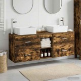 Cumpara ieftin Set dulap baie 3 buc. Stejar fumuriu 136 x 35 x 80 cm