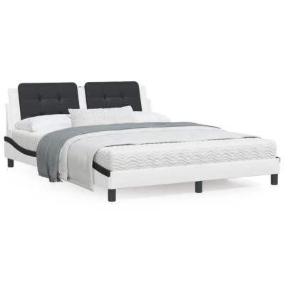 vidaXL Cadru de pat cu tăblie, alb/negru, 160x200 cm, piele ecologică foto