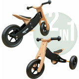 Bicicleta/tricicleta fara pedale, Free2Move, Din lemn, 2 in 1, Functie de bicicleta echilibru, Sa reglabila, Manere antiderapante, Roti ajustabile, 18