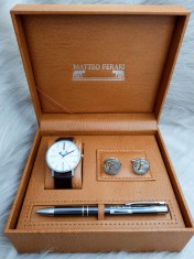 Set cadou pentru barbati Matteo Ferari, ceas, butoni, pix metalic MF025B110G foto