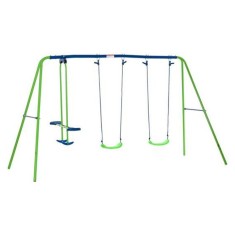 Complex de joaca, 2 leagane individuale si leagan dublu, verde si albastru, 280x140x178 cm GartenVIP DiyLine foto