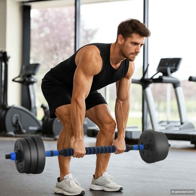 vidaXL Set de Haltere 4 &amp;icirc;n 1 Negru și Albastru 121 x 19,5 x 19,5 cm 3403863 foto