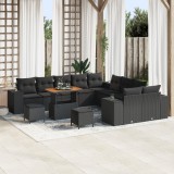 Gossi set canapea gradina 13 piese cu perne ratan negru acacia, Gossi set dining gradina 3 piese cu perne ratan negru acacia