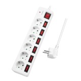 PRELUNGITOR LOGILINK, Schuko x 6, conectare prin Schuko (T), cablu 1.5 m, 16 A, protectie copii, alb, &quot;LPS250&quot; (timbru verde 0.18 lei)