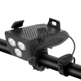 Lanterna Bicicleta cu Claxon si Suport Telefon, 2400mAh, 3 LED XML-T6, Acumulator Extern, 3 Moduri Iluminare, Autonomie 10h