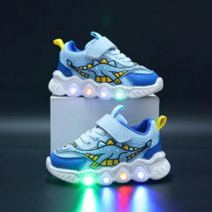 Adidasi cu luminite pentru baietei - Blue dino (Marime Disponibila: Marimea 29)