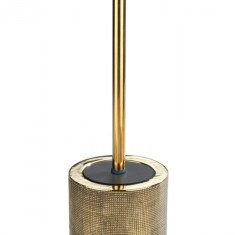Perie pentru toaleta cu suport, Wenko, Rivara, 11.5 x 40 cm, ceramica, vopsit manual, auriu