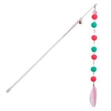 Jucarie pentru pisici cu pompon, clopotei si pene, 39 cm, roz, CMCLASS