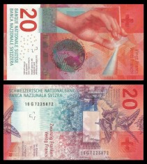 ELVETIA █ bancnota █ 20 Franken █ 2016 █ P-76f Studer Maechler █ UNC necirculata