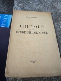 CRITIQUE D/UNE ETUDE PHILOLOGIQUE - Tache Papahagi, dedicatie pentru profesorul N.Banescu
