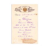 Meniu cu reclama Champagne Louis Roederer, cu numeroase semnături, 1906