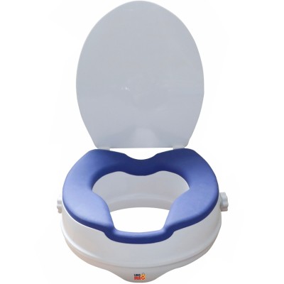 Inaltator WC cu capac Linomag&amp;reg;, 10 cm inaltime, Colac din PU moale &amp;amp; confortabil, Sistem de prindere reglabil pentru vasul de toaleta, Alb / Albastru foto