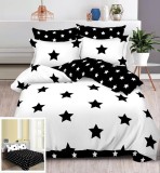 Cumpara ieftin Lenjerie Pat Bumbac 4 Piese Alb Negru, Cearceaf fara Elastic, Husa Pilota 200x230 cm, Fata Perna 55x75/70x70 cm