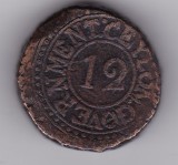 Ceylon 1/12 rixdollar (4 stivers) George III 1813&ndash; moneda de cupru cu elefant