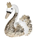 Figurină Decorativă Crăciun, Lebădă Din Spumă, Alb, 30 cm, Coroană Glitter Auriu, Oem