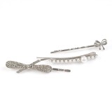 Set 3 clame par argintii cu strasuri si perle