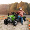 OMCOM Tractor Electric cu Remorca Detasabila, Baterii de 12V, cu Telecomanda, Sunet de Pornire, Muzica si Claxon pentru copii de 3-6 ani, Verde, HOMCOM