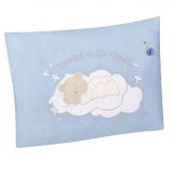 Perna Bebe Ursuleț Brodat Ciel 38x28cm, Bumbac 100%, Umplutură Antialergică, BabySoft, Somn Liniștit