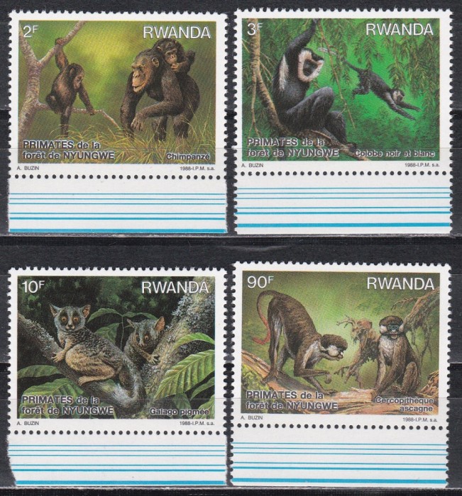 Rwanda 1988 - Primatele din pădurea Nyungwe, MNH