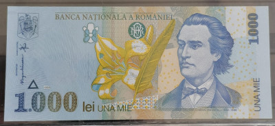 Romania, bancnota 1000 lei 1998, Mihai Eminescu, UNC, filigran mare foto