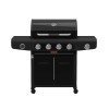 Gratar pe gaz Barbecook Siesta 412 Grafit, 4 arzatoare, 14kW+2.9kW, fonta emailata, termometru, roti, suport butelie, 132x56x118cm