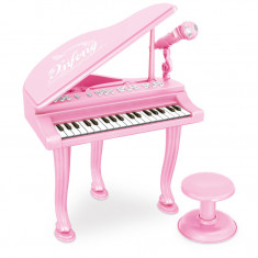 Set muzical pentru copii cu pian electronic, microfon si scaunel, Lexi, roz