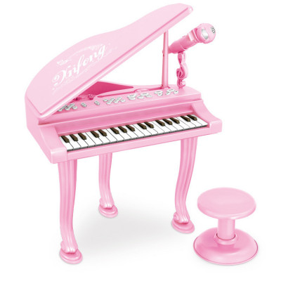 Set muzical pentru copii cu pian electronic, microfon si scaunel, Lexi, roz foto