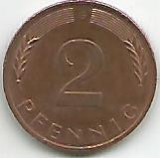 No(3) moneda- GERMANIA (R.F.G.) 2 PFENNING 1994 g