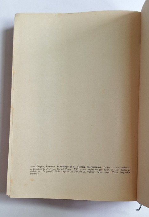 Elemente de Istologie și de Tehnică Microscopică &ndash; Aut. Ioan Drăgoiu, Ed. H. Welther, 1946