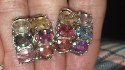 Raritate ! Cercei imenși argint 925 /aur alb cu safire multicolore naturale ! foto