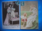 HOPCT 1751 MAMA / COPII-TCV-ROMANTICA-FRANTA-LOT 2 CARTI POSTALE VECHI-CIRCULATE, Circulata, Printata