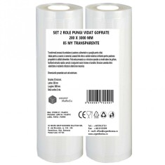 Set 2 role pungi vidat gofrate, dimensiuni 200x3000 mm, transparente, grosime 85 microni, preparare sau depozitare Sous Vide