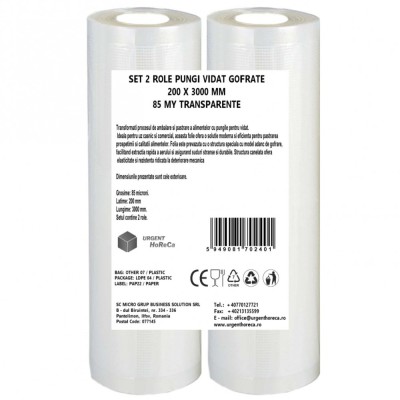 Set 2 role pungi vidat gofrate, dimensiuni 200x3000 mm, transparente, grosime 85 microni, preparare sau depozitare Sous Vide foto