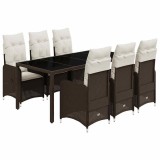 Cumpara ieftin Set bistro de gradina cu perne, 7 piese, maro, poliratan